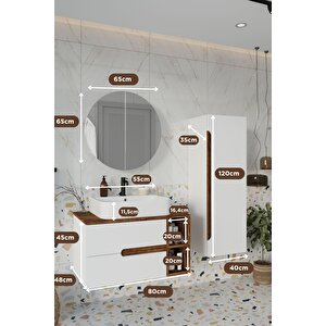 Banyo Koza Demonte 80 Cm Beyaz Banyo Dolabı Aynalı Dolaplı Üst Dolap Raf Ve Lavabo Ve Boy Dolap