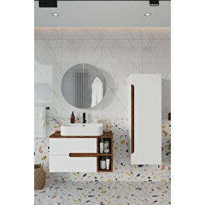 Banyo Koza Demonte 80 Cm Beyaz Banyo Dolabı Aynalı Dolaplı Üst Dolap Raf Ve Lavabo Ve Boy Dolap