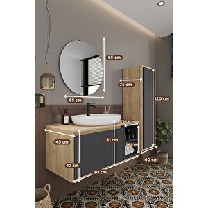 Gül 90 Cm Banyo Dolabı Ayna Lavabo Boy Dolabı