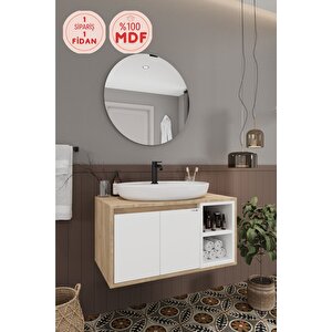 Banyo Gül Beyaz 80 Cm Banyo Dolabı Ayna Lavabo