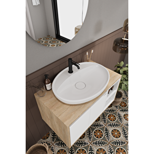 Banyo Gül Beyaz 80 Cm Banyo Dolabı Ayna Lavabo
