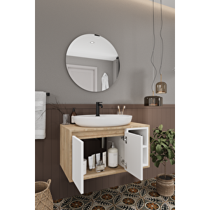 Balneom Banyo Gül Beyaz 80 Cm Banyo Dolabı Ayna Lavabo