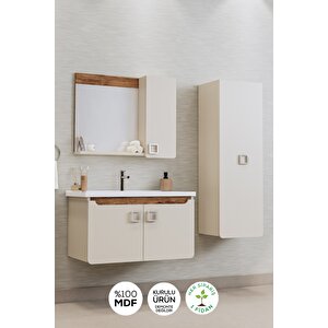 Balneom Banyo Selvi 65 Cm Banyo Dolabı Aynalı Dolaplı Üst Dolap Lavabo Boy Dolabı