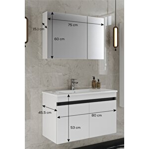 Banyo Idil 80 Cm Banyo Dolabı Aynalı Dolaplı Üst Dolap Lavabo