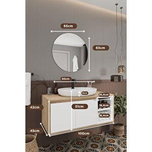 Banyo Gül Beyaz 100 Cm Banyo Dolabı Ayna Lavabo