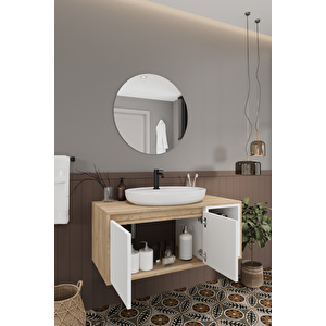 Balneom Banyo Gül Beyaz 100 Cm Banyo Dolabı Ayna Lavabo