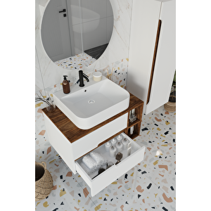Balneom Banyo Koza Demonte 90 Cm Beyaz Banyo Dolabı Aynalı Dolaplı Üst Dolap Raf Ve Lavabo Boy Dolap