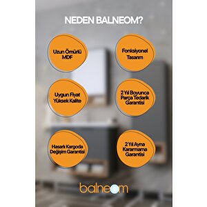 Balneom Banyo Karanfil Demonte 65 Cm Antrasit Lavabolu Banyo Dolabı Aynalı Üst Dolap Ve Boy Dolabı