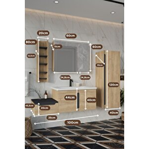 Banyo Zakkum Demonte 100 Cm Banyo Dolabı Aynalı Üst Dolap Boy Dolabı Ve Rafı