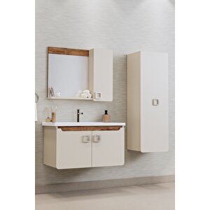 Balneom Banyo Selvi 80 Cm Banyo Dolabı Aynalı Dolaplı Üst Dolap Lavabo Boy Dolabı