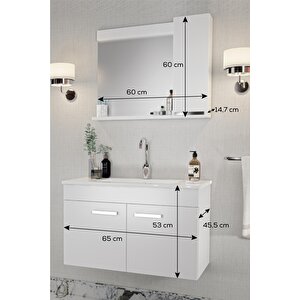 Balneom Banyo Defne 02 65cm Banyo Dolabı Aynalı Dolaplı Üst Dolap Lavabo