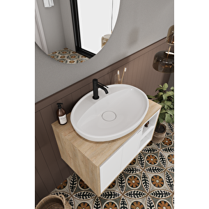 Banyo Gül Beyaz 70 Cm Banyo Dolabı Ayna Lavabo