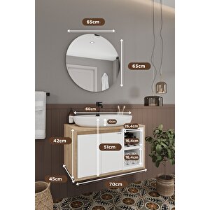 Banyo Gül Beyaz 70 Cm Banyo Dolabı Ayna Lavabo