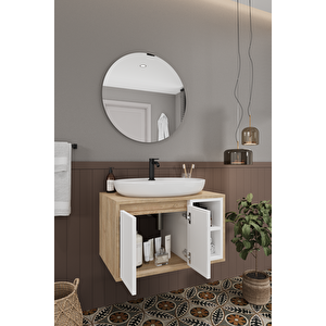 Balneom Banyo Gül Beyaz 70 Cm Banyo Dolabı Ayna Lavabo