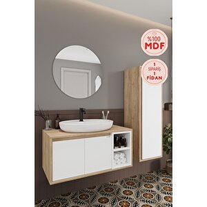 Gül Beyaz 100 Cm Banyo Dolabı Ayna Lavabo Boy Dolabı