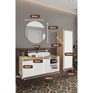 Gül Beyaz 100 Cm Banyo Dolabı Ayna Lavabo Boy Dolabı