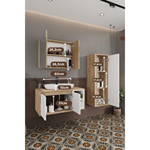 Gül Beyaz 100 Cm Banyo Dolabı Ayna Lavabo Boy Dolabı