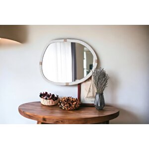 Dfn Wood Beyaz Halatlı Asimetrik Dekoratif Duvar Salon Banyo Aynası 61x81 Cm