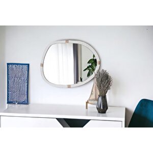 Dfn Wood Beyaz Halatlı Asimetrik Dekoratif Duvar Salon Banyo Aynası 61x81 Cm