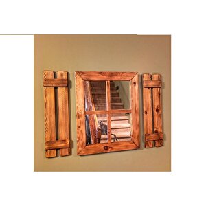 Dfn Wood Ahşap Rustik Dikdörtgen Pencere Ayna 50 X 65  Cm