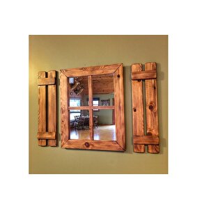 Dfn Wood Ahşap Rustik Dikdörtgen Pencere Ayna 50 X 65  Cm