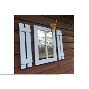 Dfn Wood Ahşap Rustik Dikdörtgen Beyaz Pencere Ayna 58 X 45  Cm