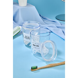 2'li Dekoratif Kulak Pamuğu & Diş İpi Saklama Kutusu - Organizeri 400 Ml Akrilik Set
