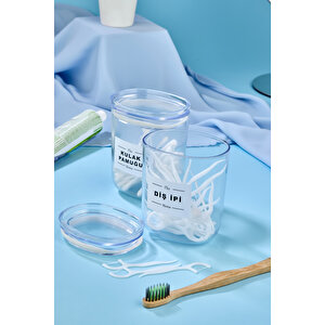 2'li Dekoratif Kulak Pamuğu & Diş İpi Saklama Kutusu - Organizeri 400 Ml Akrilik Set