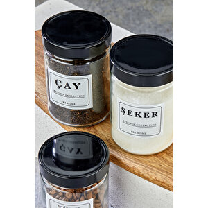 Etiketli 3'lü 700 Ml Çay & Şeker & Kahve Cam Saklama Kabı Kavanoz