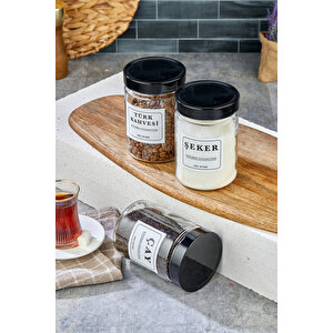 Etiketli 3'lü 700 Ml Çay & Şeker & Kahve Cam Saklama Kabı Kavanoz