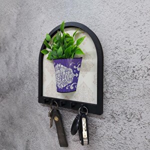 Cajuart Ahşap Motifli Mor Saksı İçinde Yeşil Yapay Bitki Askılık Duvar Dekoru