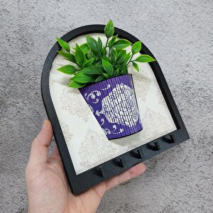Cajuart Ahşap Motifli Mor Saksı İçinde Yeşil Yapay Bitki Askılık Duvar Dekoru