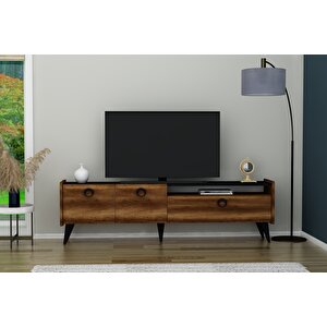 Line Modern TV Sehpası – Ceviz Siyah, Geniş Depolamalı Ünite 160cm