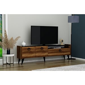 Line Modern TV Sehpası – Ceviz Siyah, Geniş Depolamalı Ünite 160cm