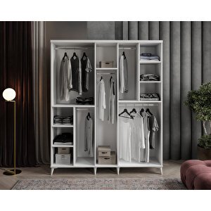 Guneystore Milano 5 Kapaklı Komple Mdf Beyaz Gardırop