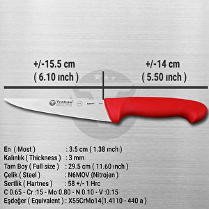 Trabisa 53111 Yüksek Kalite Paslanmaz Çelik Keskin Kemik Sıyırma Kasap Bıçağı Kırmızı Saplı 15.5 Cm
