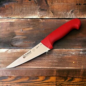 53111 Yüksek Kalite Paslanmaz Çelik Keskin Kemik Sıyırma Kasap Bıçağı Kırmızı Saplı 15.5 Cm
