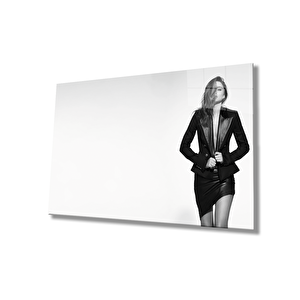 Siyah Beyaz İnsan Fotoğrafları Kadın Cam Tablo 36x23 cm