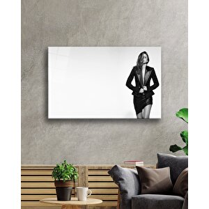 Siyah Beyaz İnsan Fotoğrafları Kadın Cam Tablo 36x23 cm