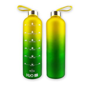 H2o Çift Renkli Motivasyon Cam Matara Su Şişesi 1000 Cc Sarı - H2o87184 - Hyt C1-1-18