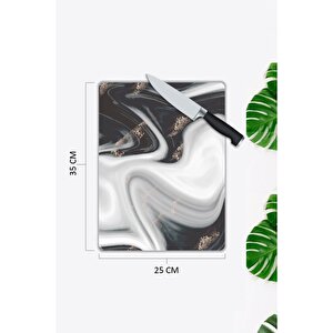 Beyaz Mermer Görünümlü | Cam Kesme Tahtası | 25 Cm X 35 Cm