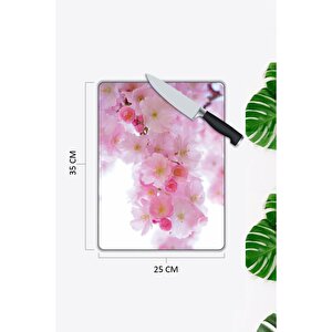 Pembe Çiçekler | Cam Kesme Tahtası | 25 Cm X 35 Cm