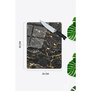 Siyah Mermer Görünümlü | Cam Kesme Tahtası | 25 Cm X 35 Cm