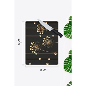 Gold Çiçekler | Cam Kesme Tahtası | 25 Cm X 35 Cm