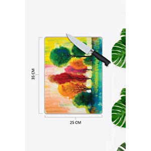 Renkli Ağaçlar | Cam Kesme Tahtası | 25 Cm X 35 Cm