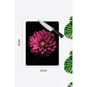 Pembe Çiçek | Cam Kesme Tahtası | 25 Cm X 35 Cm