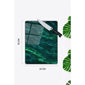 Yeşil Mermer Görünümlü | Cam Kesme Tahtası | 25 Cm X 35 Cm