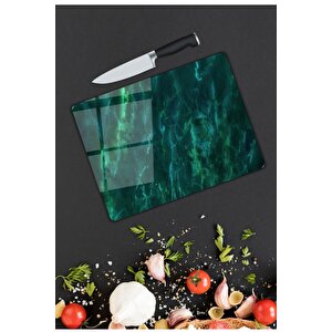 Yeşil Mermer Görünümlü | Cam Kesme Tahtası | 25 Cm X 35 Cm