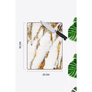 Beyaz Mermer Görünümlü | Cam Kesme Tahtası | 25 Cm X 35 Cm