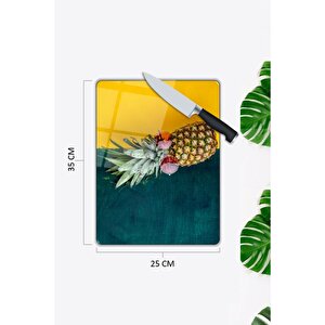 Ananas Desenli | Cam Kesme Tahtası | 25 Cm X 35 Cm